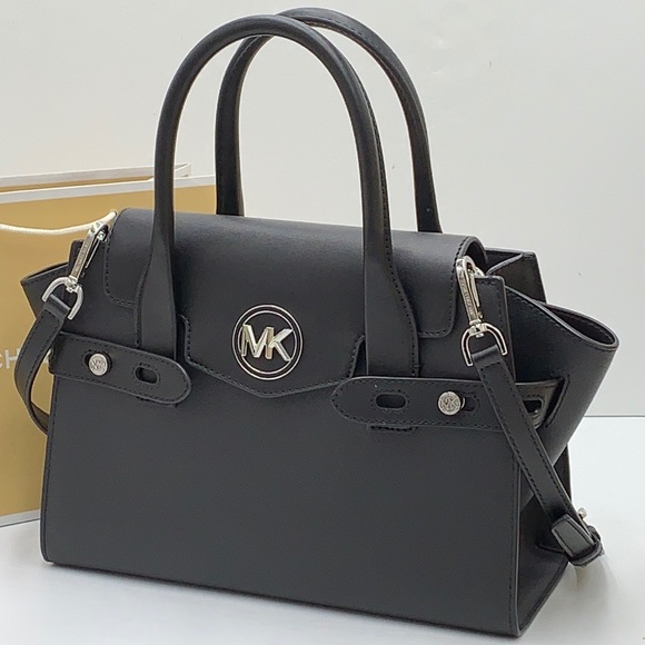 MICHAEL KORS Carmen Medium Flap Saffiano Leather Belted Satchel Black color - Picture 4 of 16